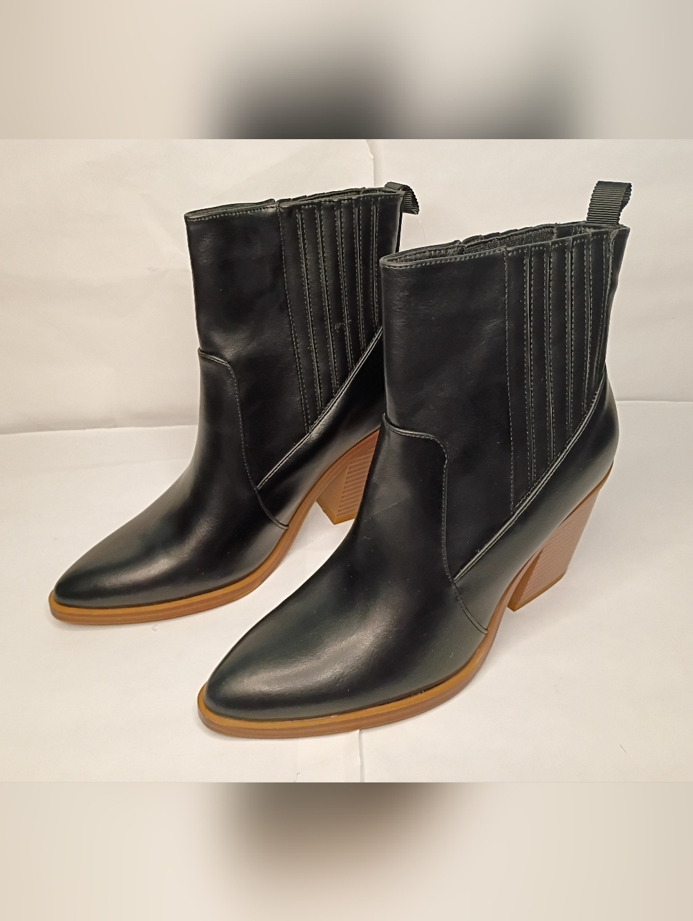 Black Western-Inspired Block Heel Ankle Boots
